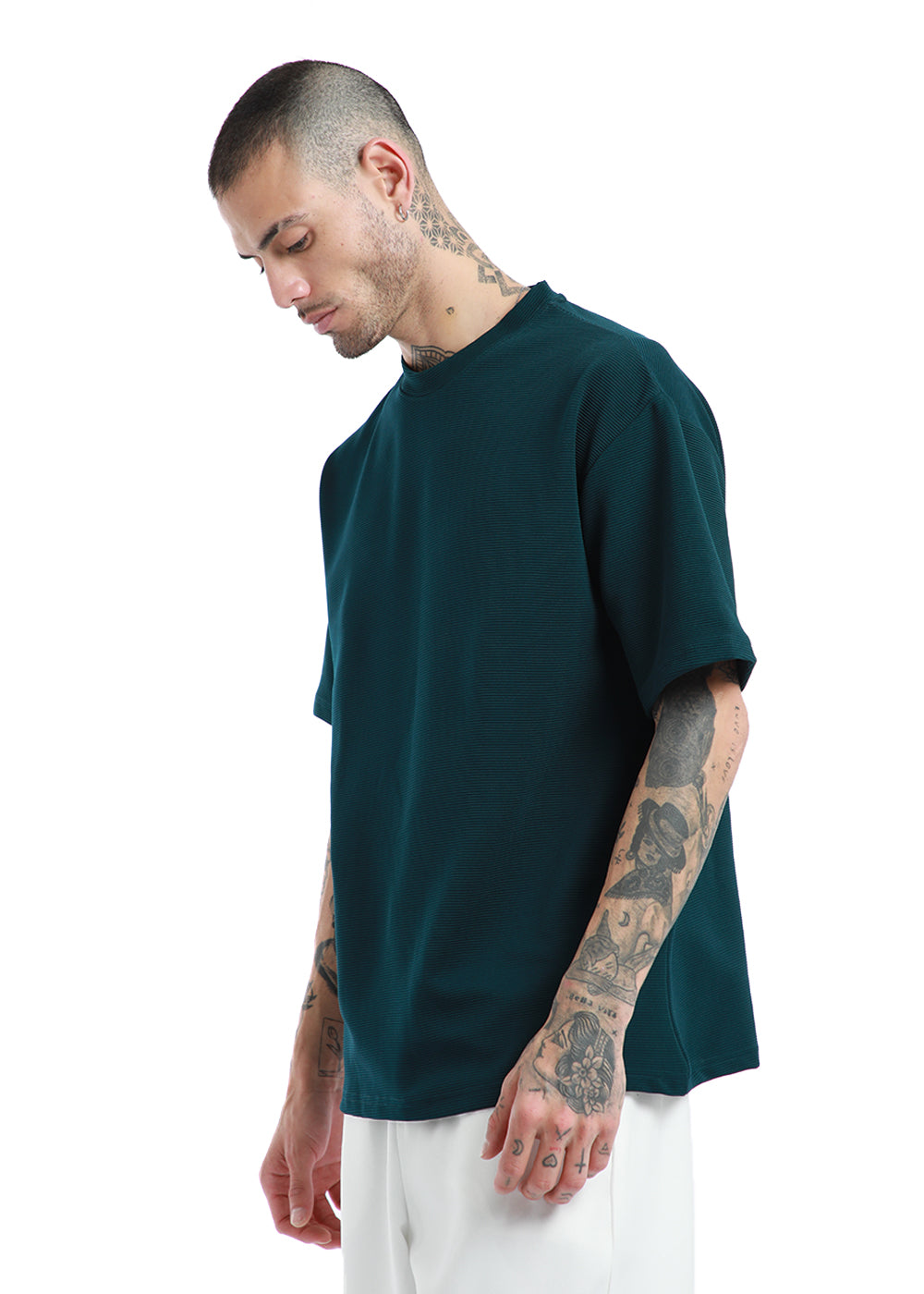 Oversized Sage-Green Textured T-shirt