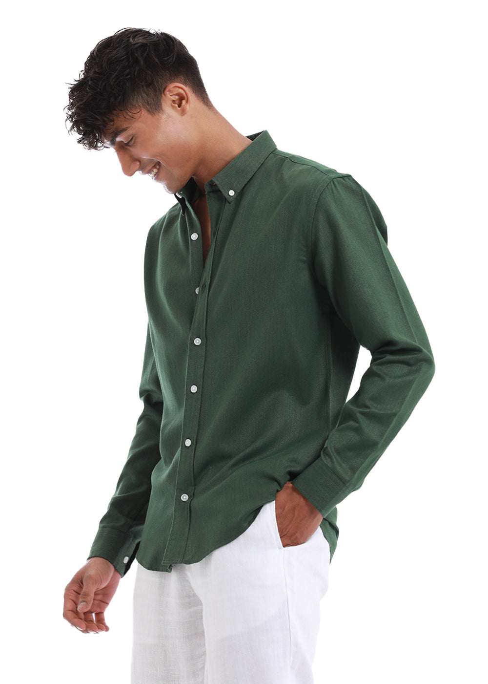 Cilantro Green Blended Linen shirt Side view