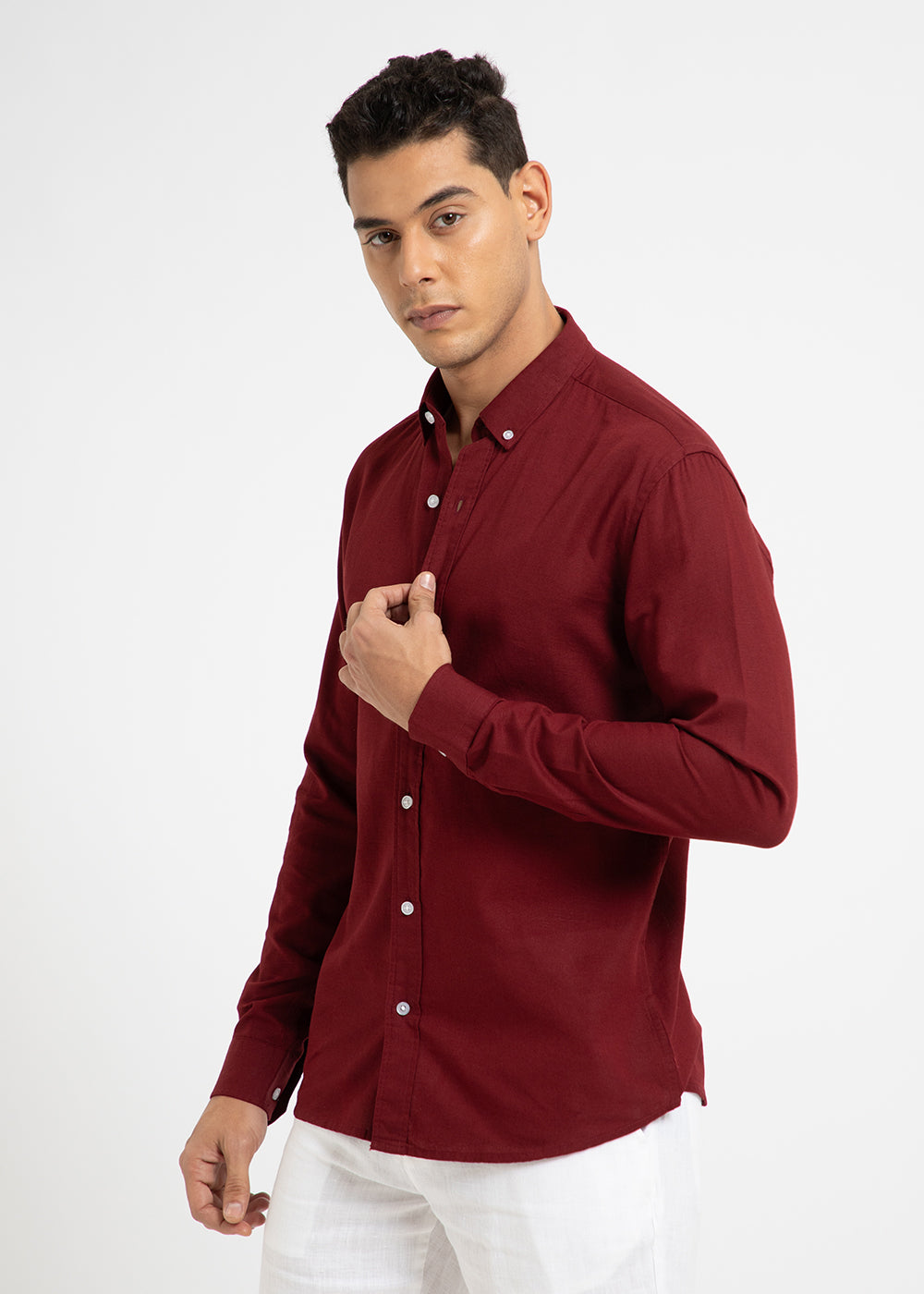 Bistre Maroon Cotton Linen Shirt
