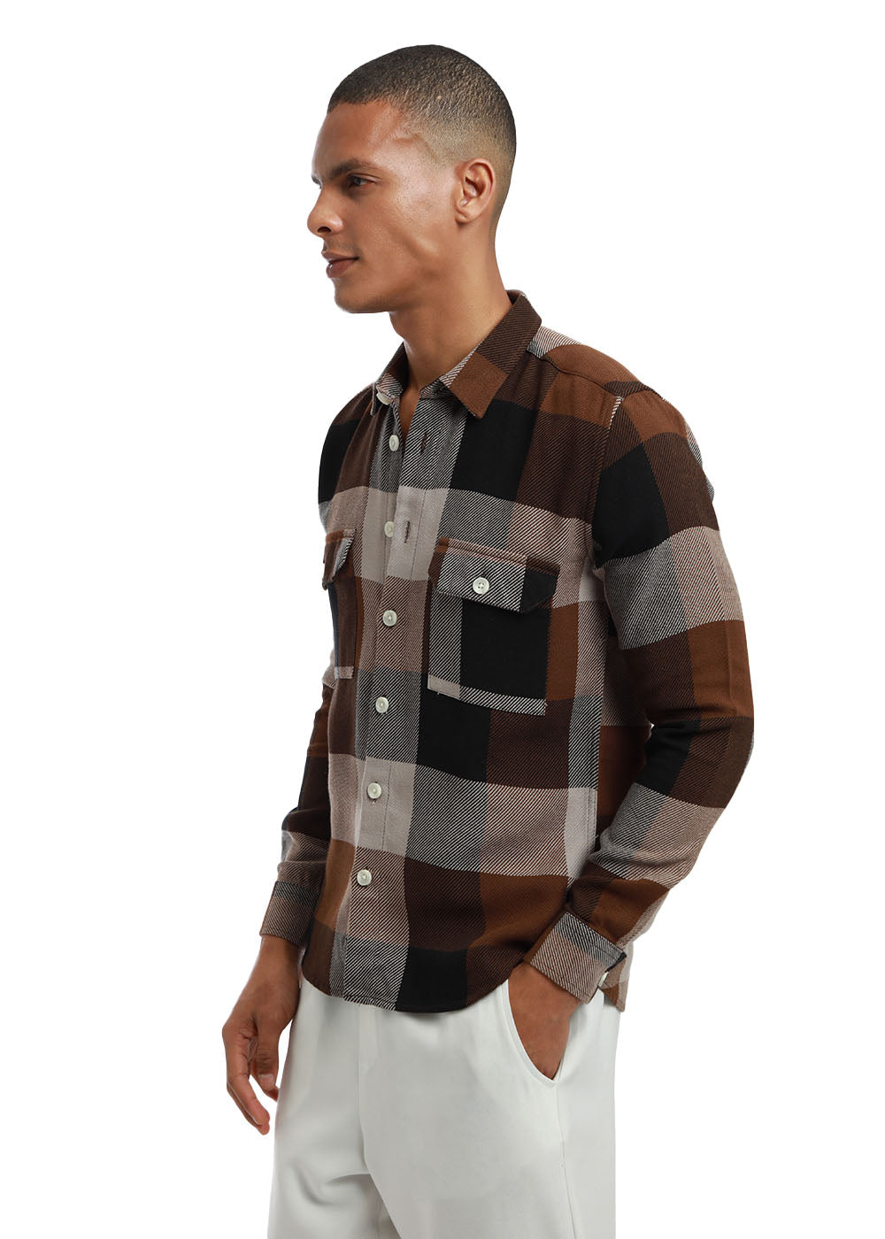 Dusky Brown Brushed Cotton Check Shirt
