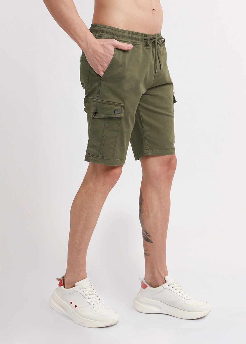 Buy Olive Green Cotton Cargo Shorts