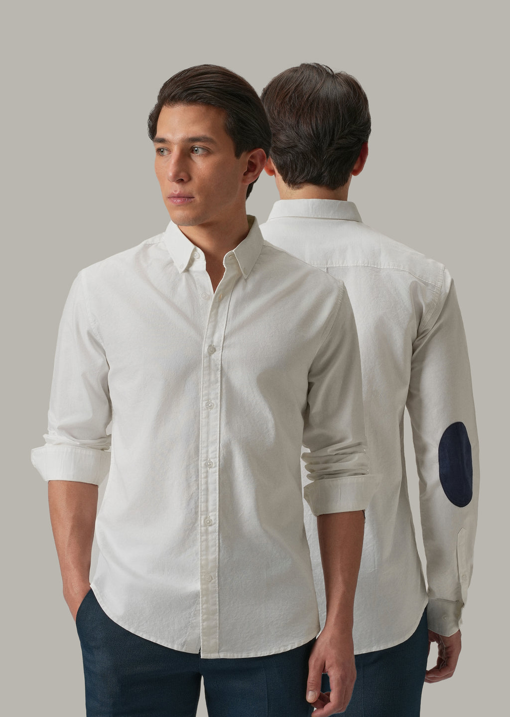 White Plain Elbow Patch Oxford Shirt