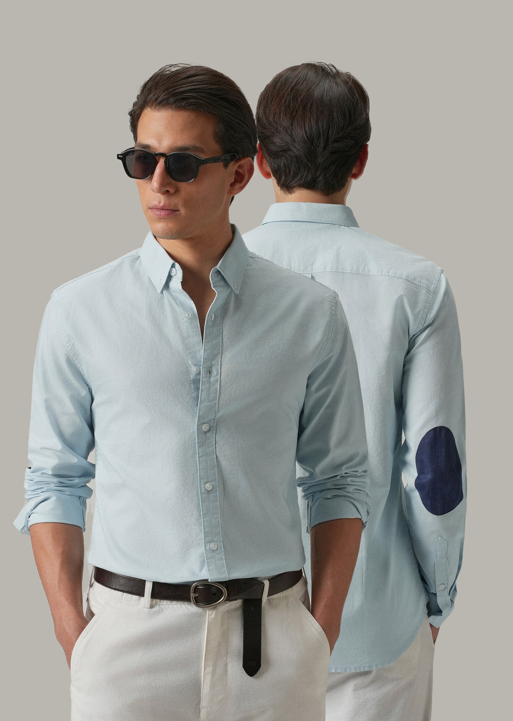 Blue Plain Elbow Patch Oxford Shirt
