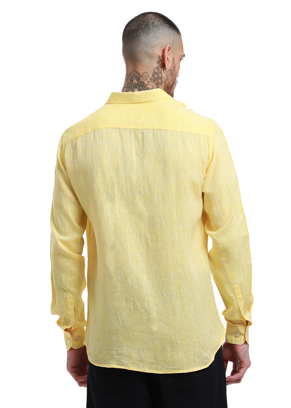 Back pastel yellow linen shirt