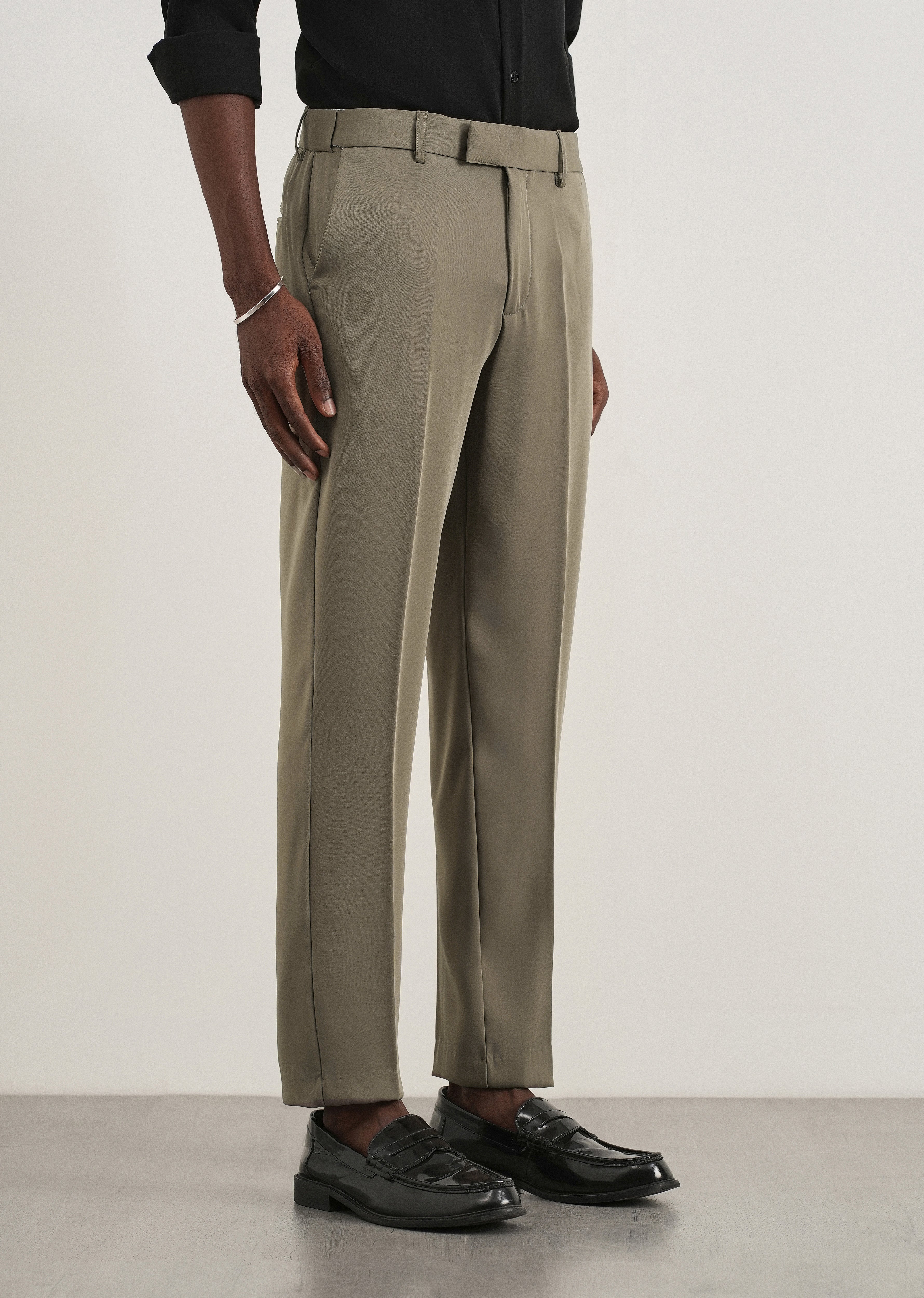 Khaki Green Flex Waist Slim Fit Trouser