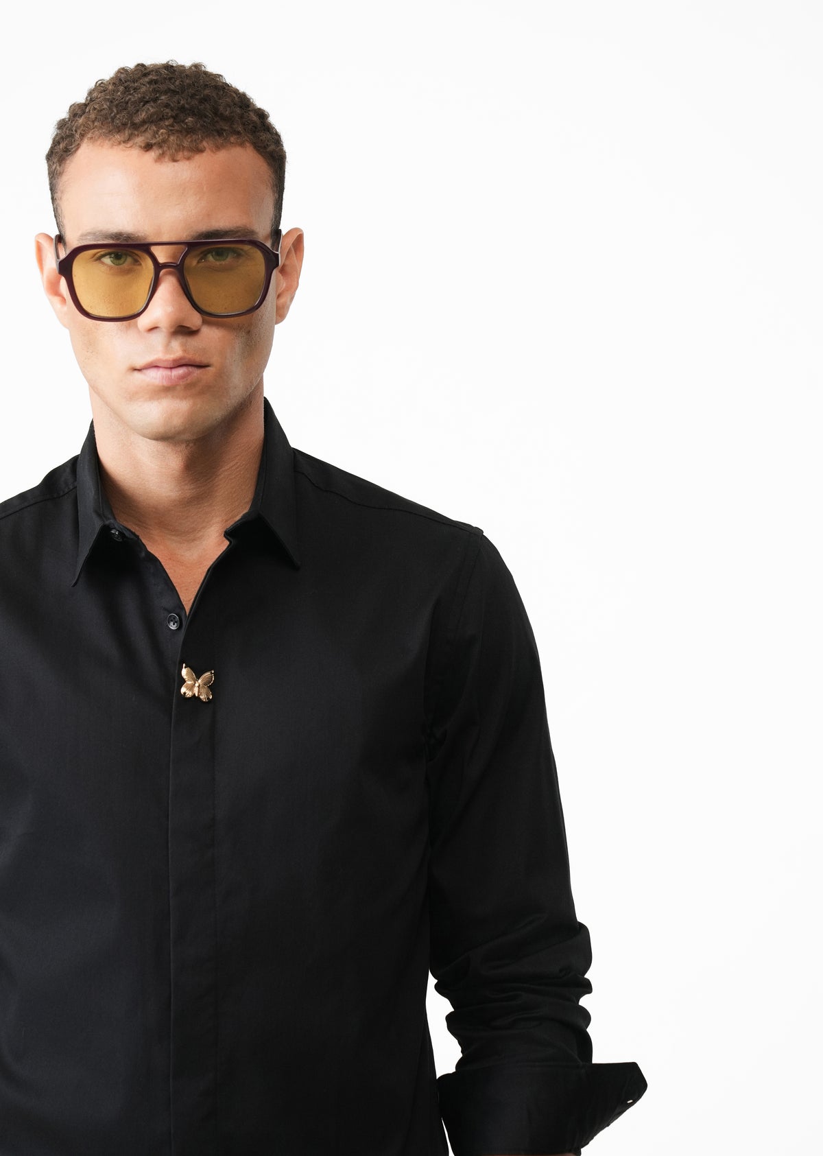 Black Metallic Butterfly Embellished Designer Shirt