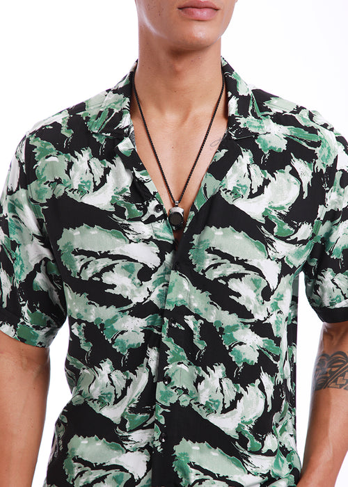 Smoke Green Print Half sleeve shirt