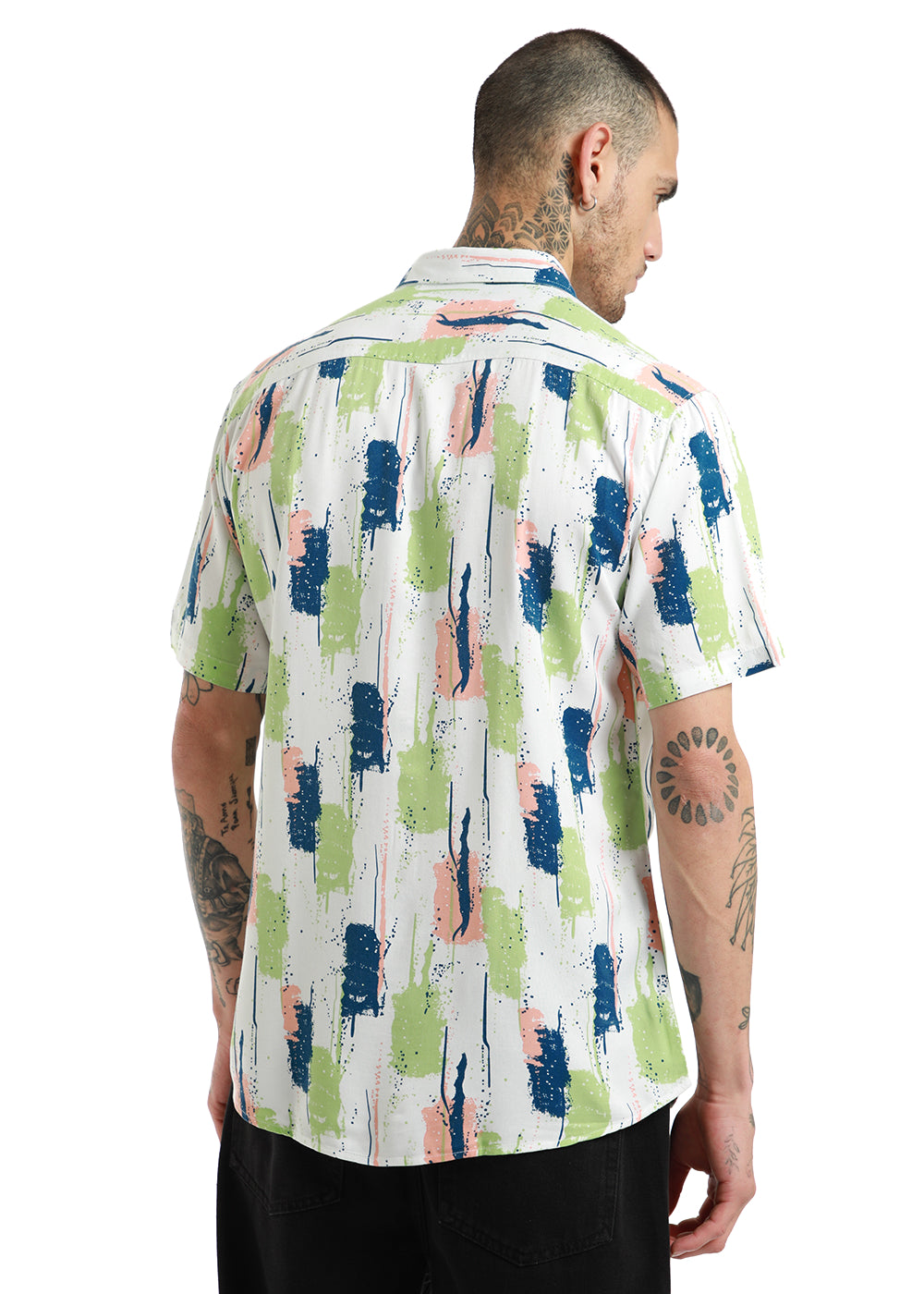 Abstract Green Print Half Sleeve Shirt