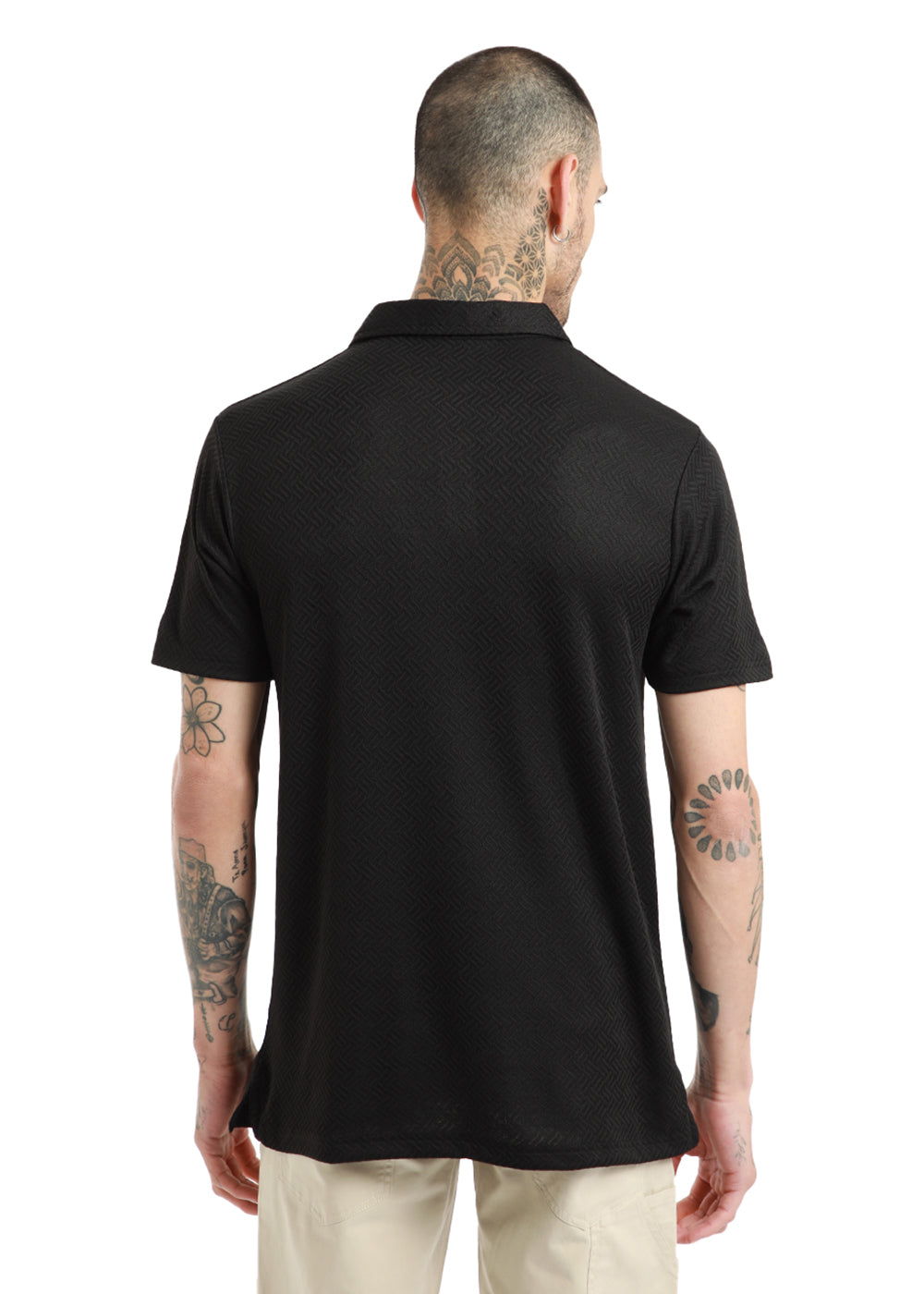 Black Twin Weave Polo T-shirt