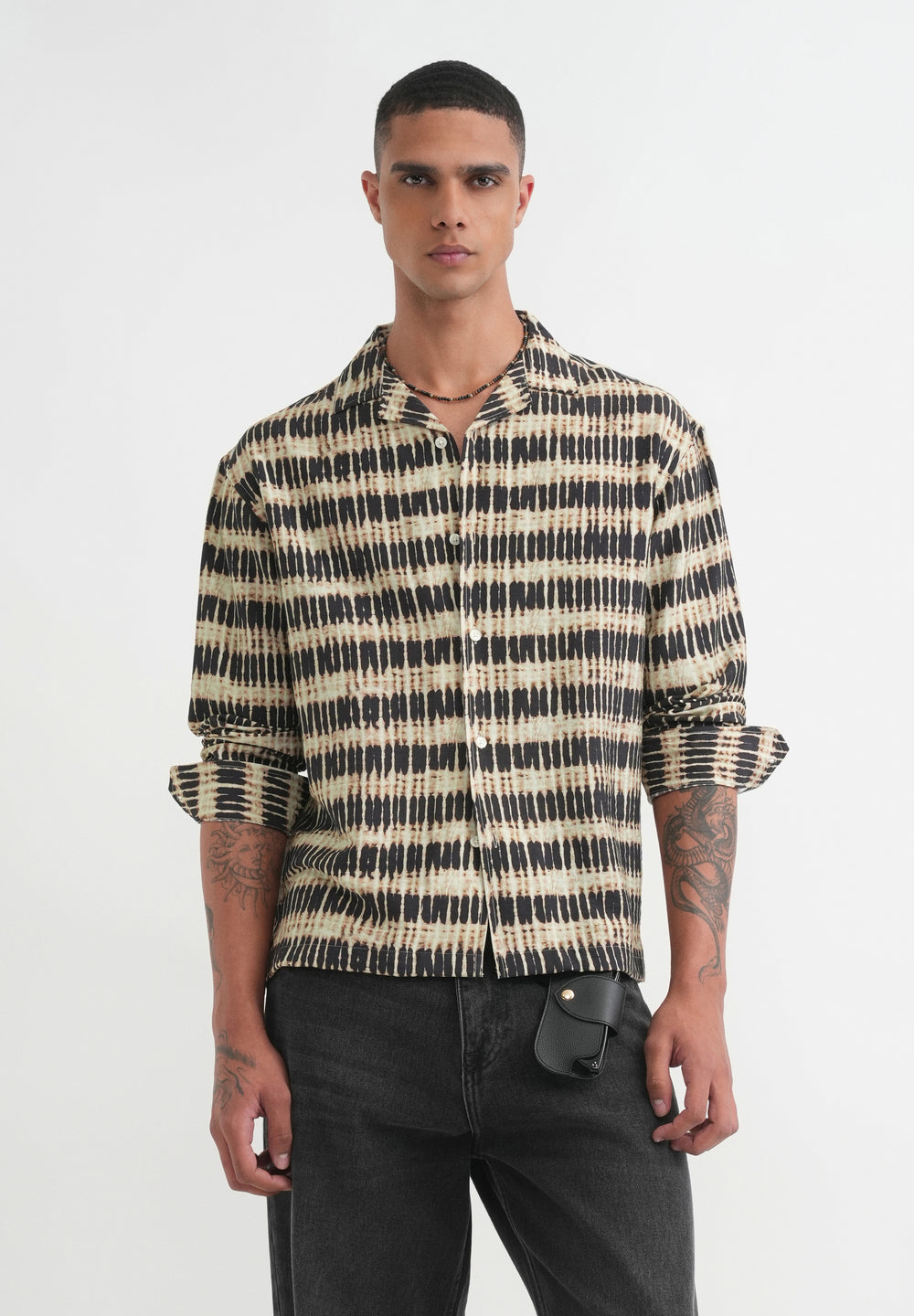Beige Abstract Relaxed Fit Shirt
