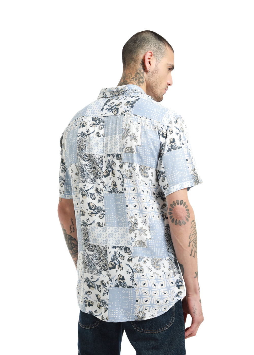 Paisley Blue Print Half Sleeve Shirt