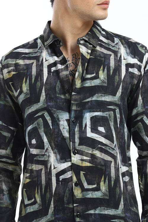 Black Illusive Abstract Print Shirt