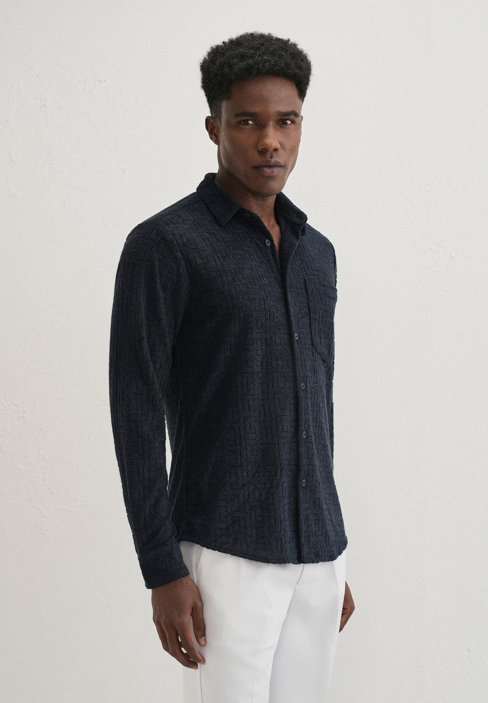 Blue Jacquard Knitted Shirt
