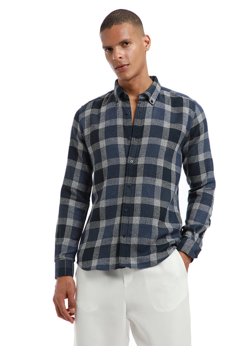 Melange Square Grid Blue Check Shirt