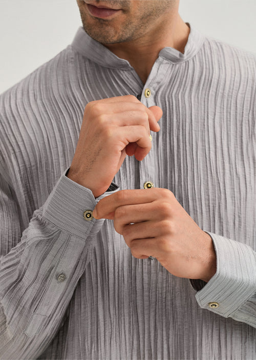 Grey Crinkled Stripe Kurta