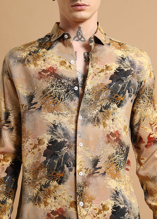 Coral Oasis Beige Feather shirt