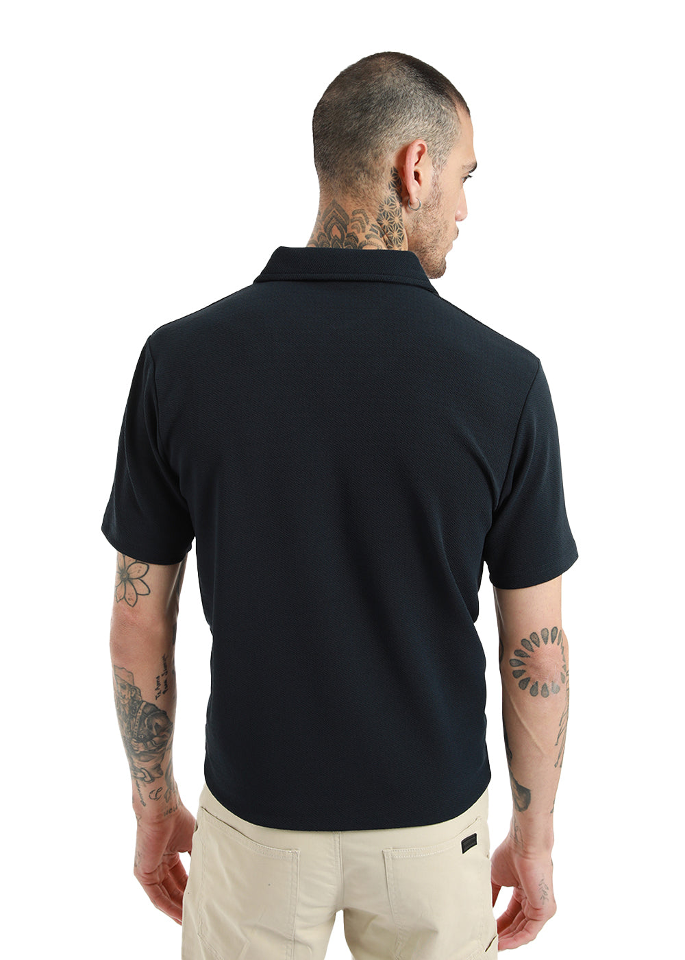 Dark Blue Classic Textured Polo T-shirt