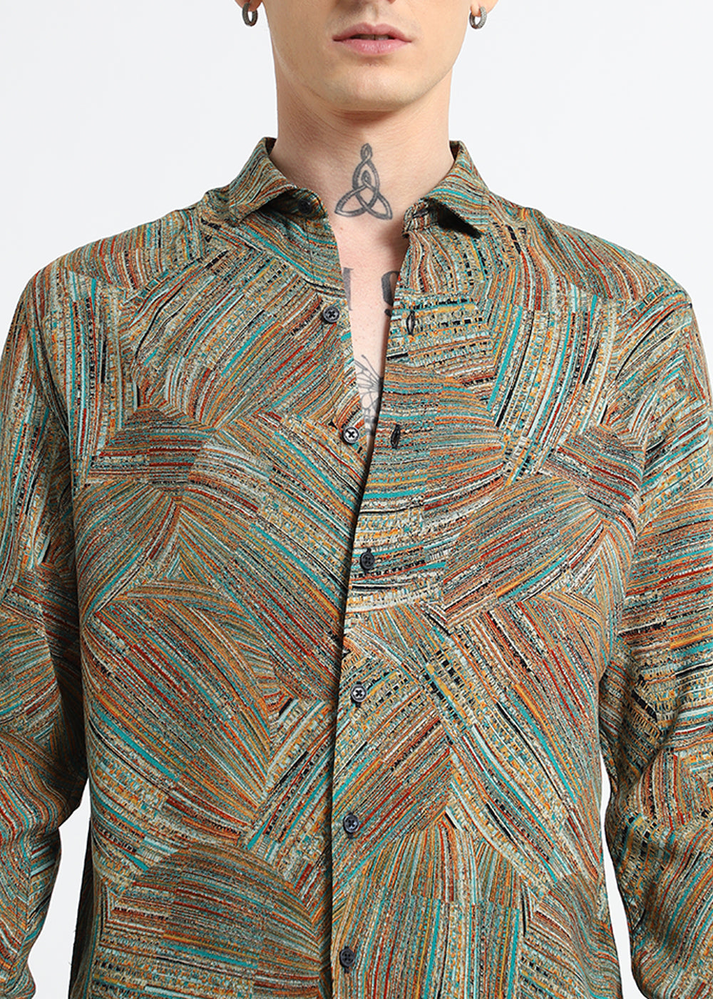 Serene Strokes Brown Feather Shirt