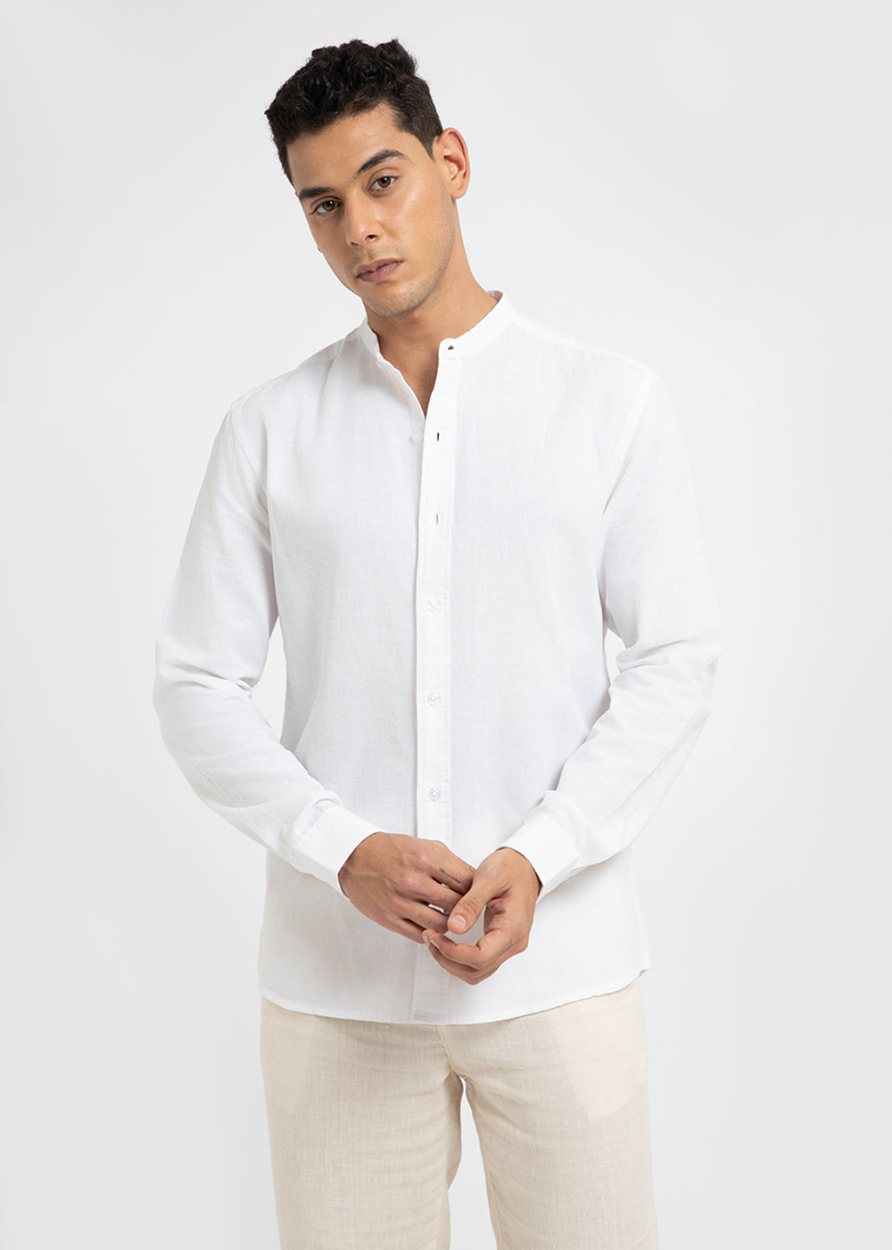 Ivory White Cotton Linen Shirt