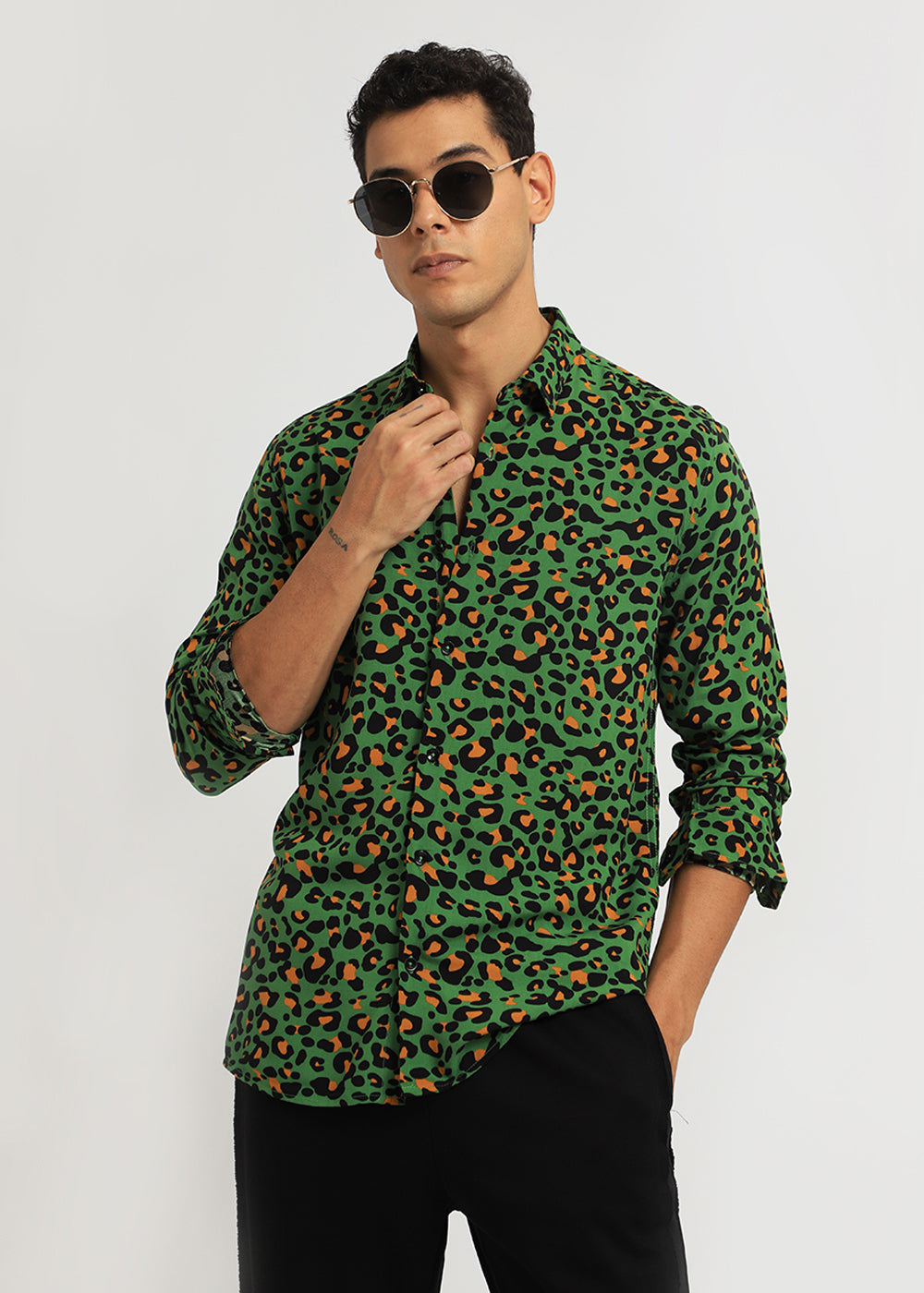 Green Leopardic Print Full sleeve shirt