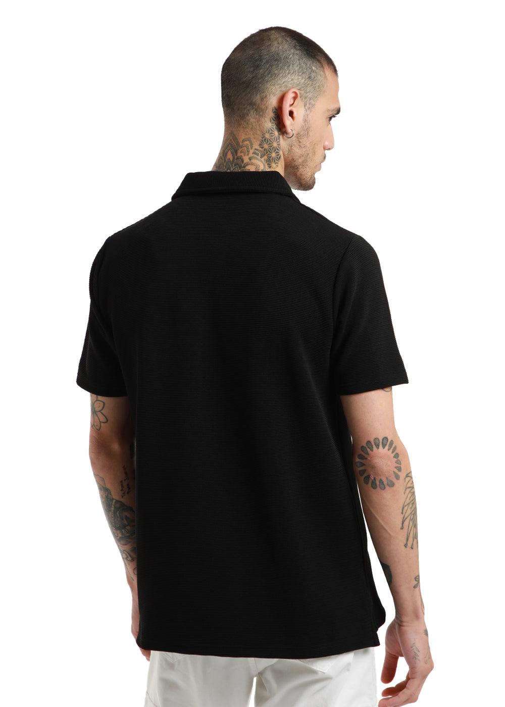 Black Textured Polo T-shirt