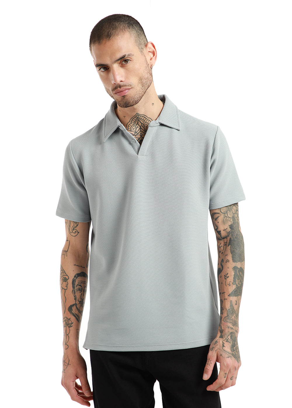 Light Gray Textured Polo Tshirt