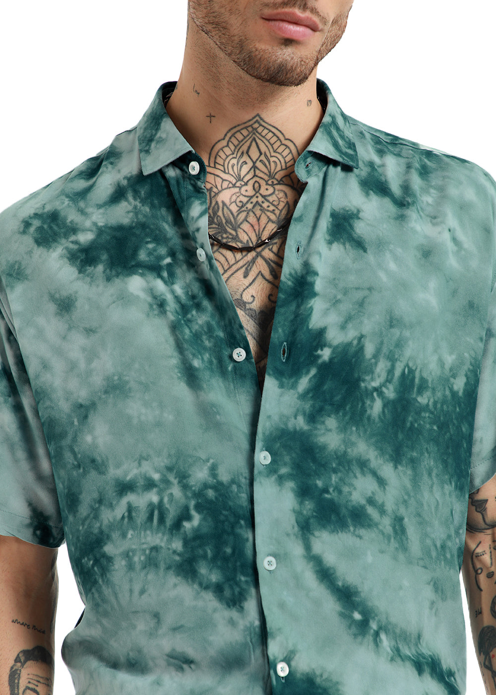 Monotone Teal Tie Dye Half Sleeve Shirt 2