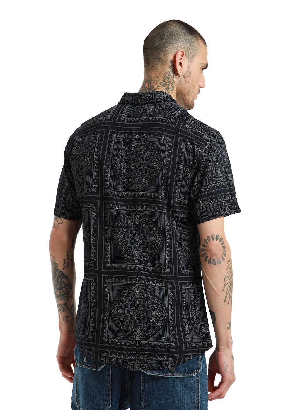Black Mandala print Half Sleeve Shirt