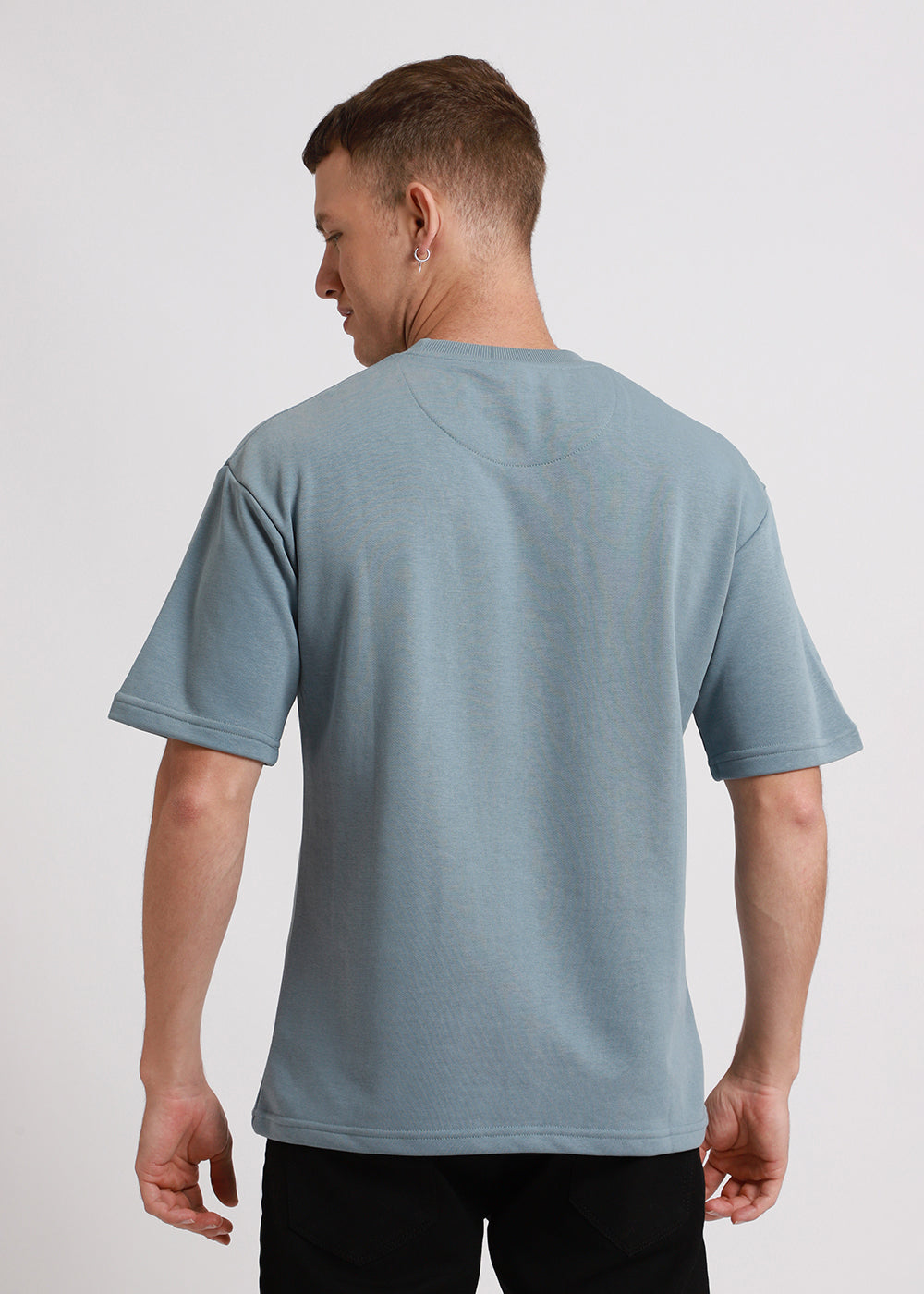 Ice Blue Plain Oversized Basic T-shirt