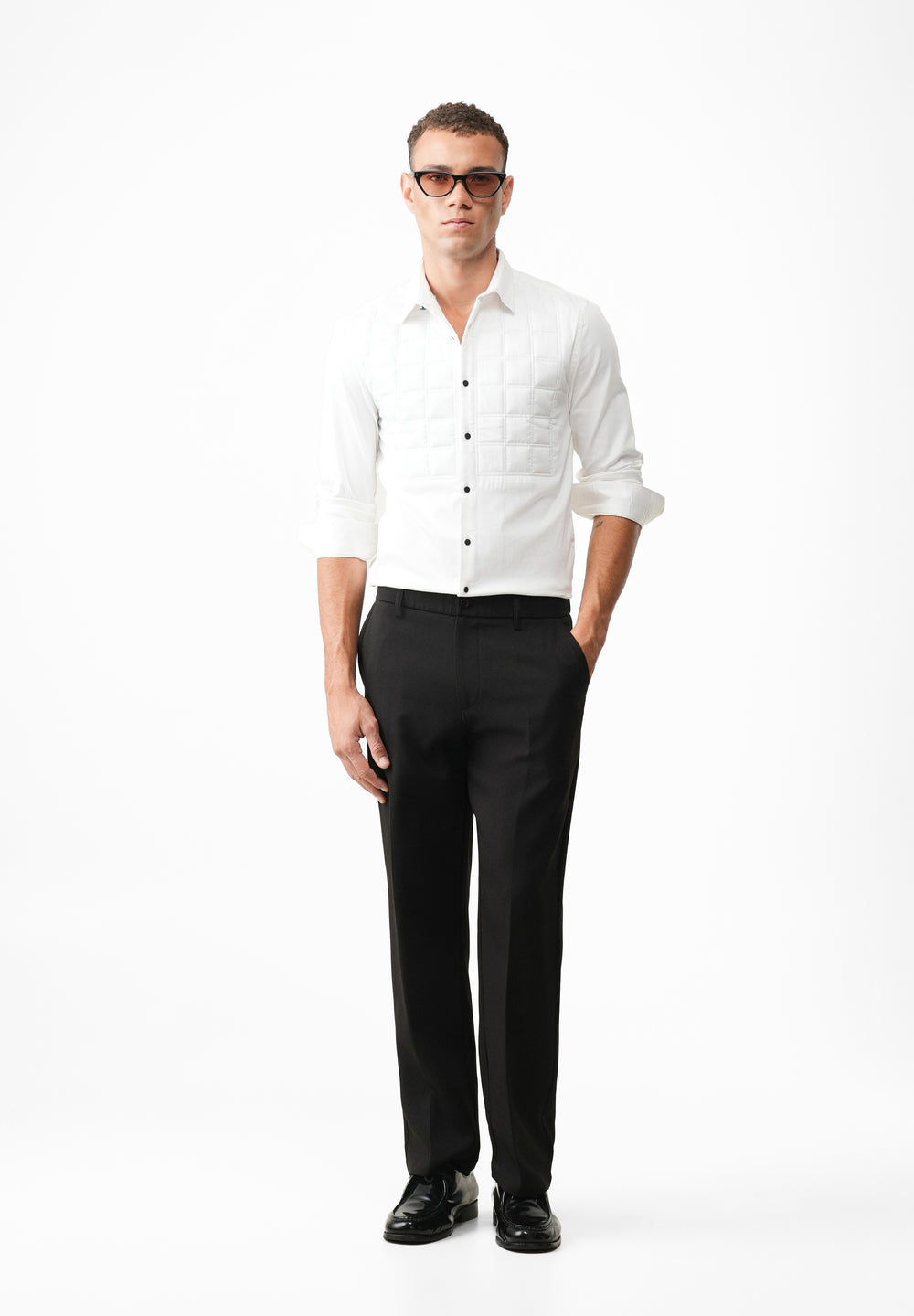 White Padded Checked Designer Shirt