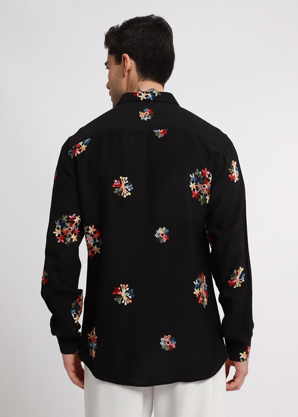 Black Floral Embroidered Shirt
