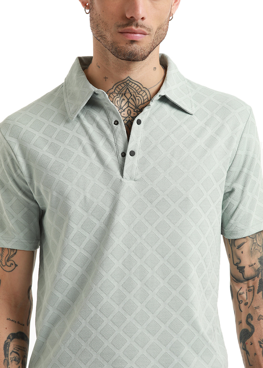Lattice Print Gray Polo Tshirt