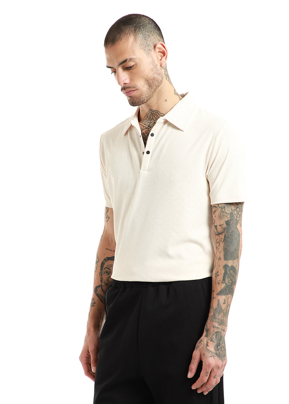 Basket Weave Off White Polo Tshirt