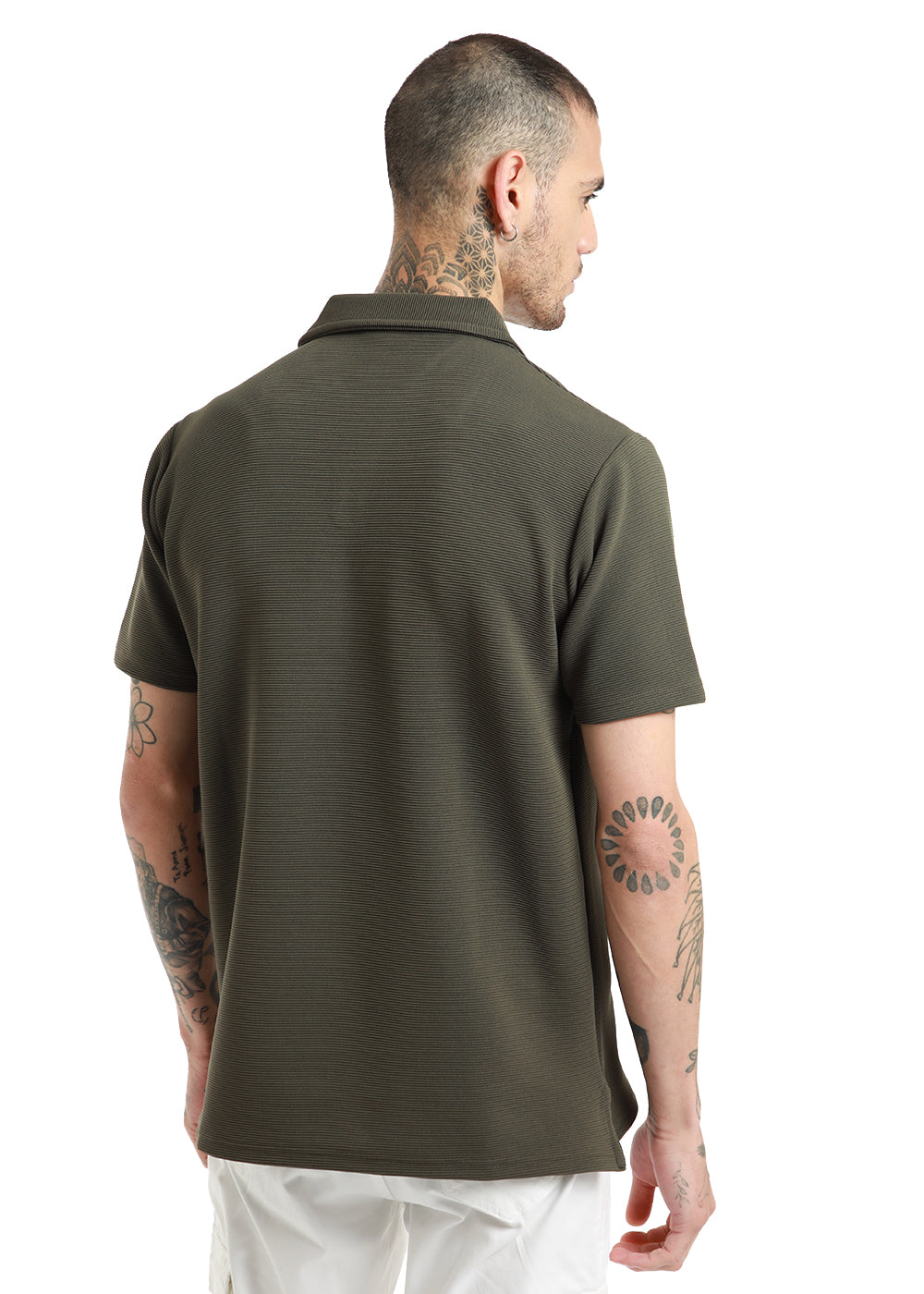 Olive Green Textured Polo Tshirt