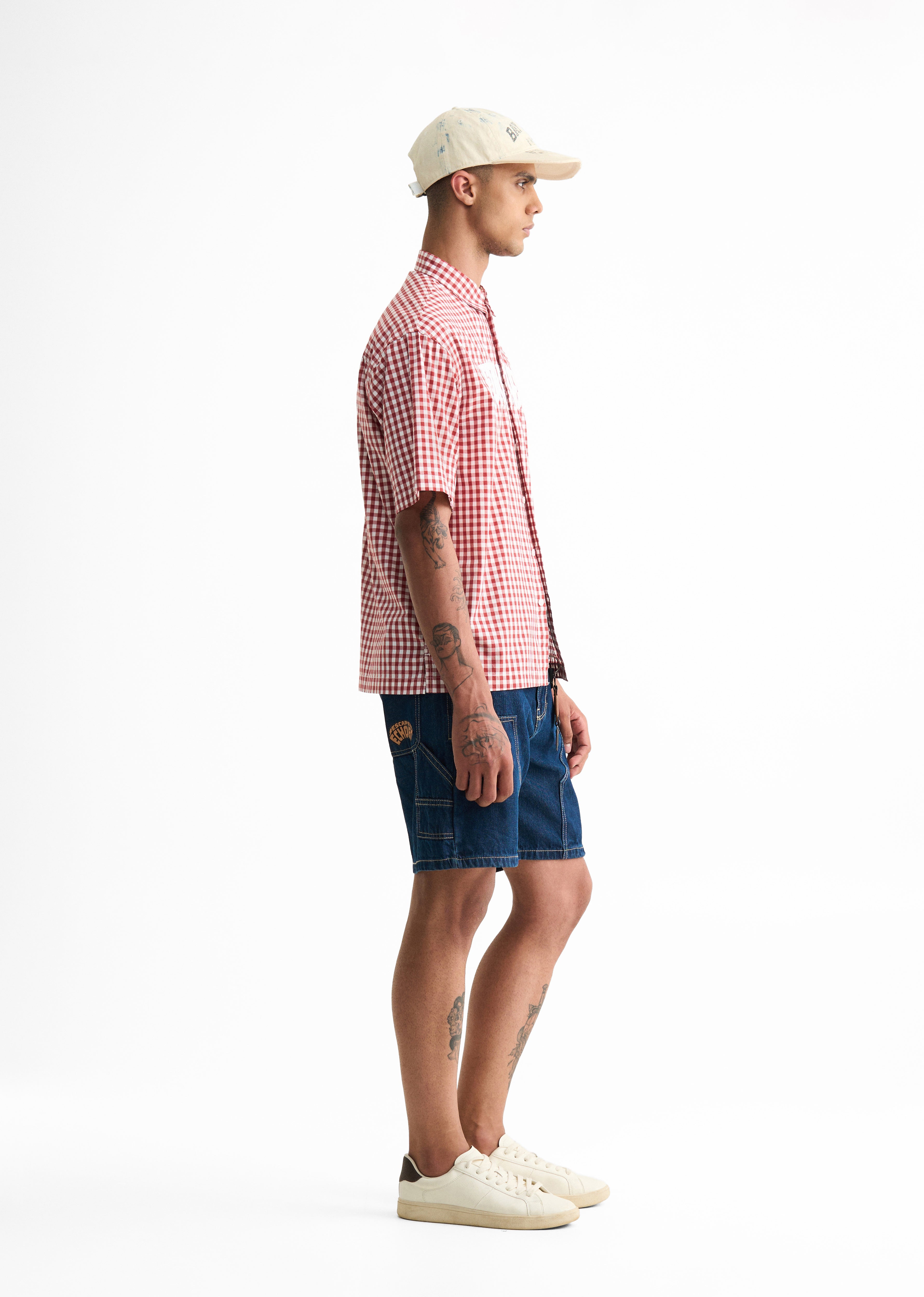 Red Typography Check Boxy Shirt