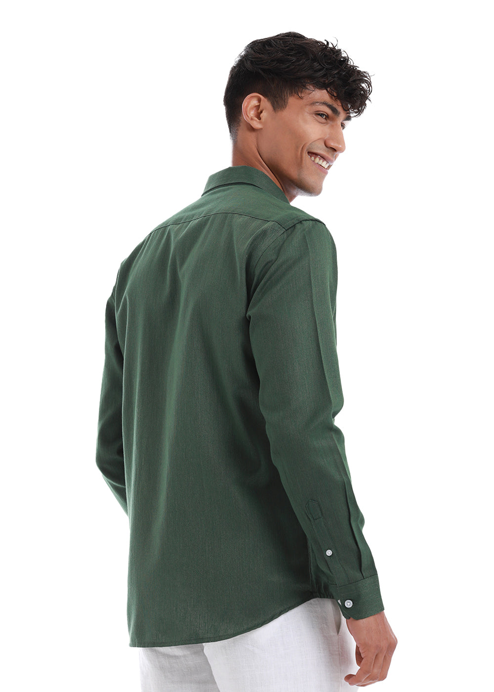 Cilantro Green Blended Linen shirt Rear
