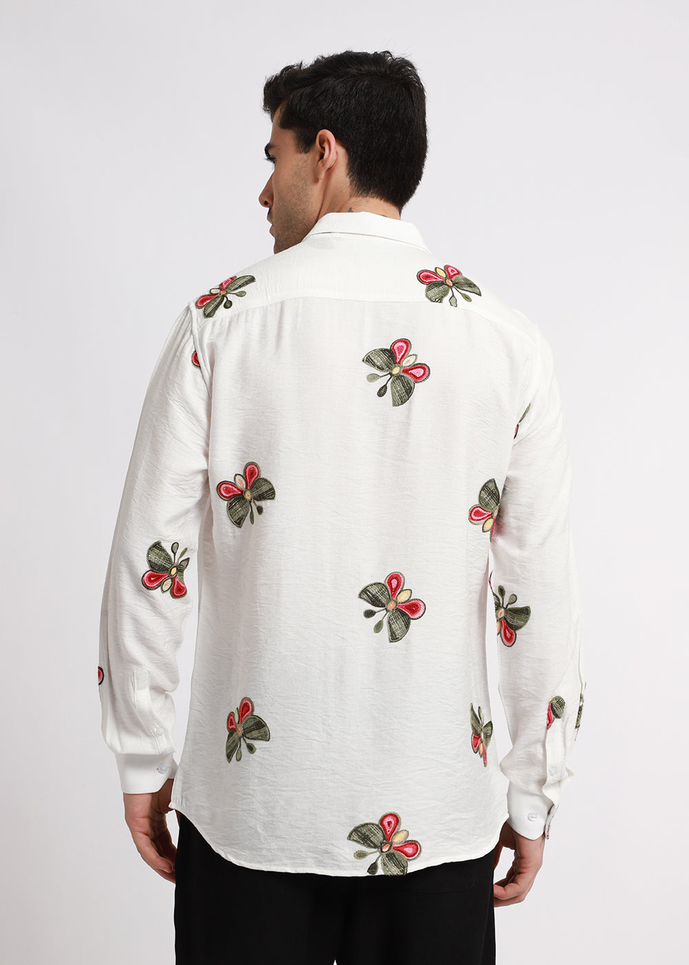 White Butterfly Embroidered Shirt