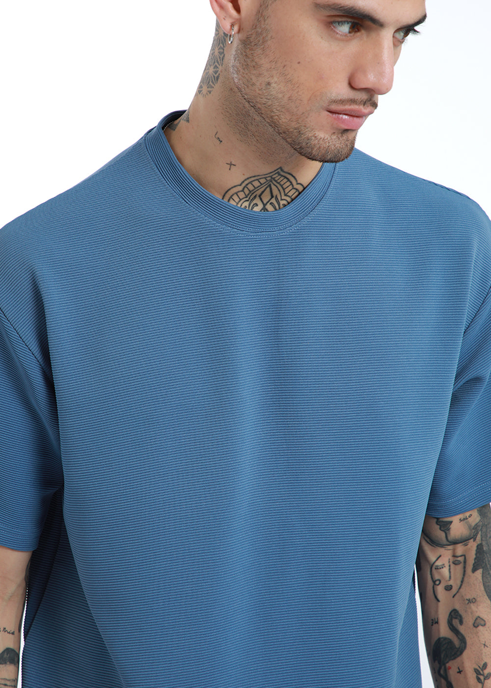 Oversized Blue Textured T-shirt