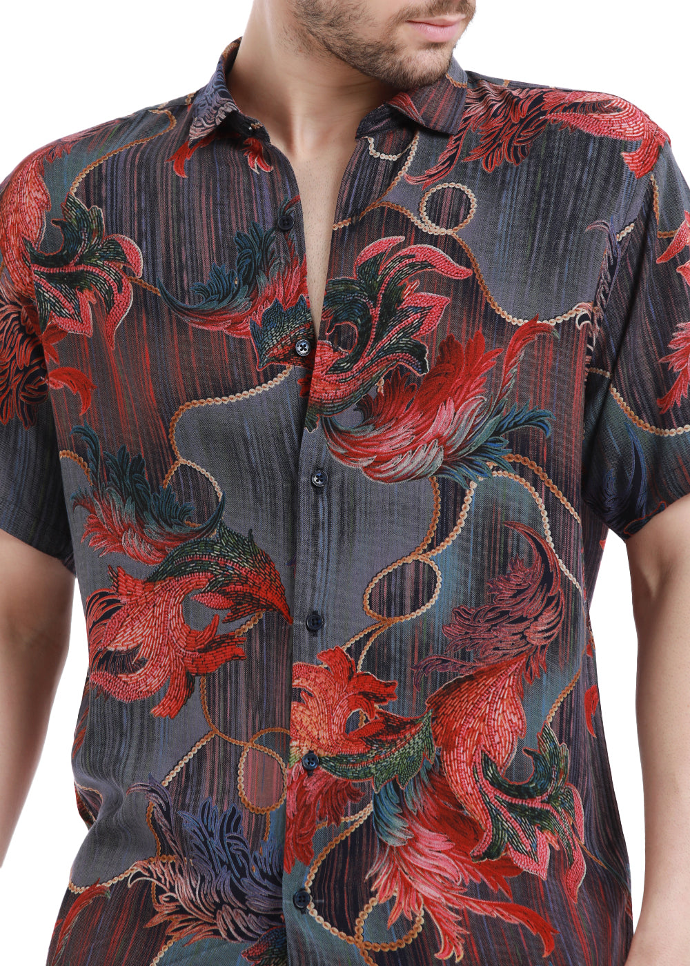 Indigenous Red Half Sleeves Feather Shirt