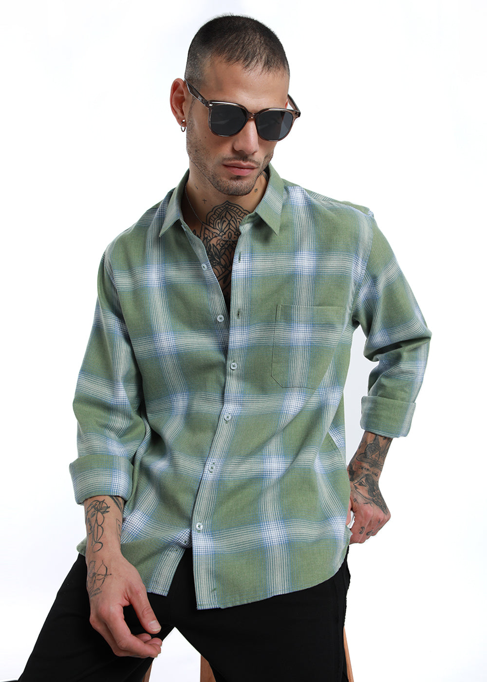 Melange Check Sage Green Shirt