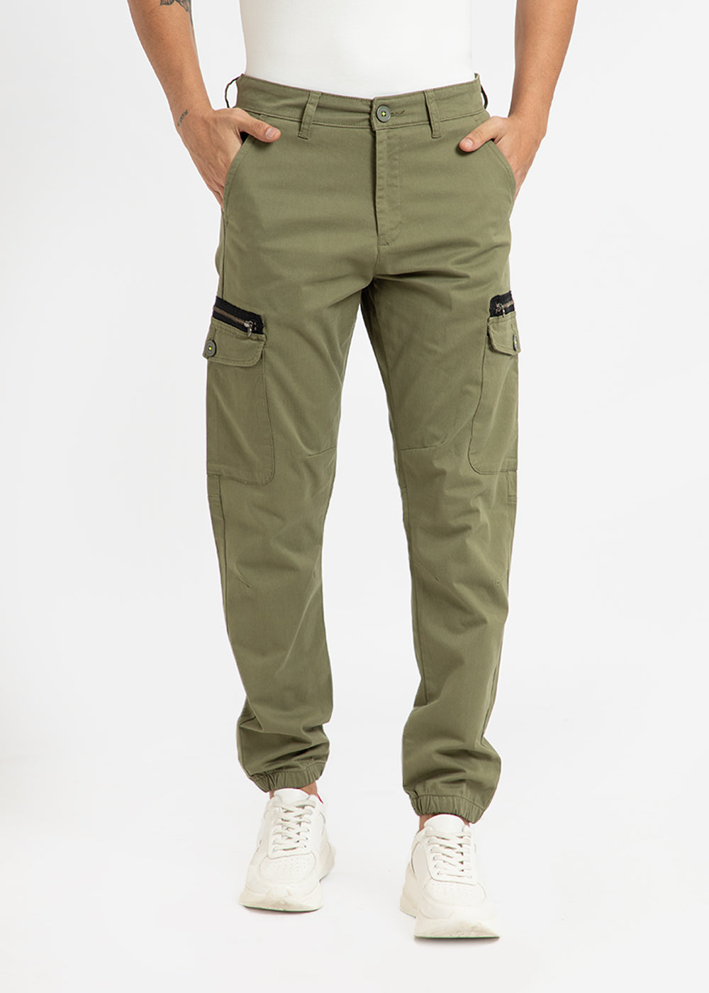Moss Green Elasticated Cargo Pants