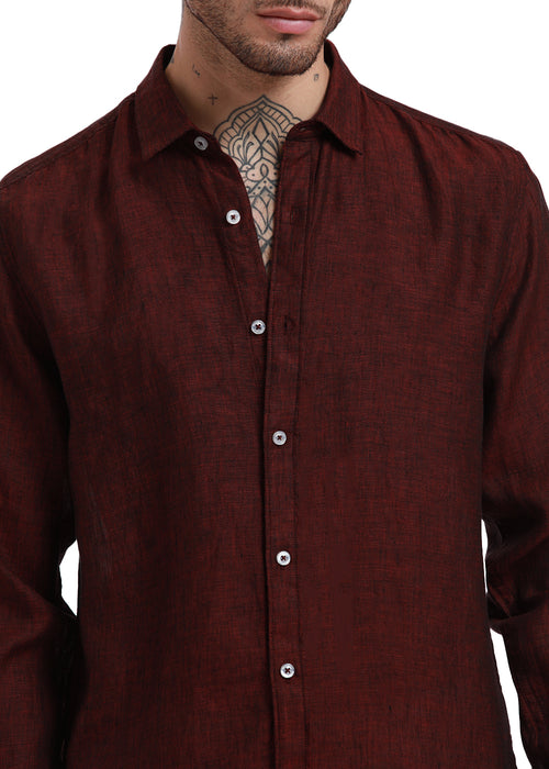 Burnt Maroon Pure Irish Linen Shirt