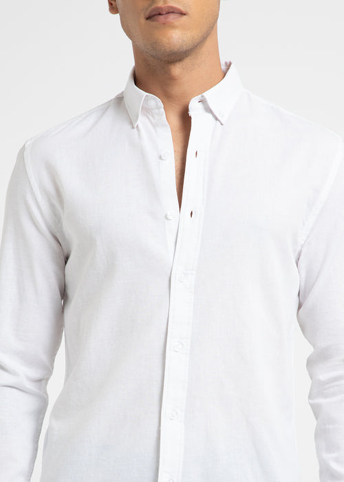 Pearl White Cotton Linen Shirt