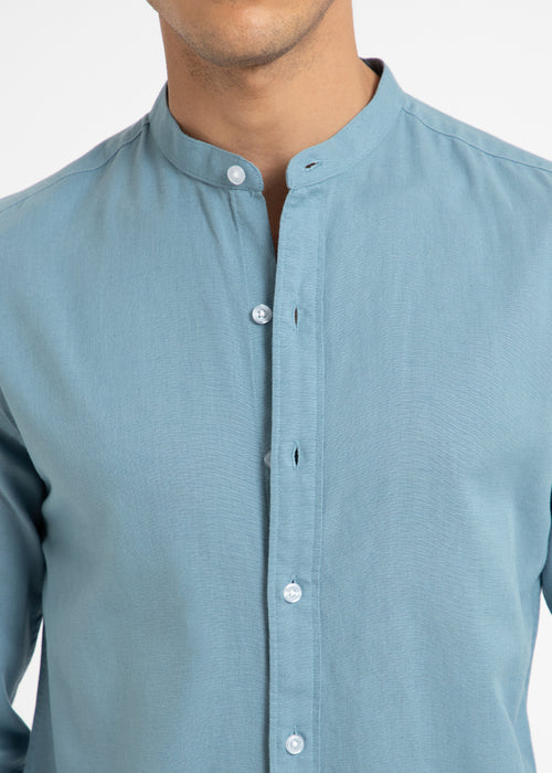 Scuba Blue Cotton Linen Shirt