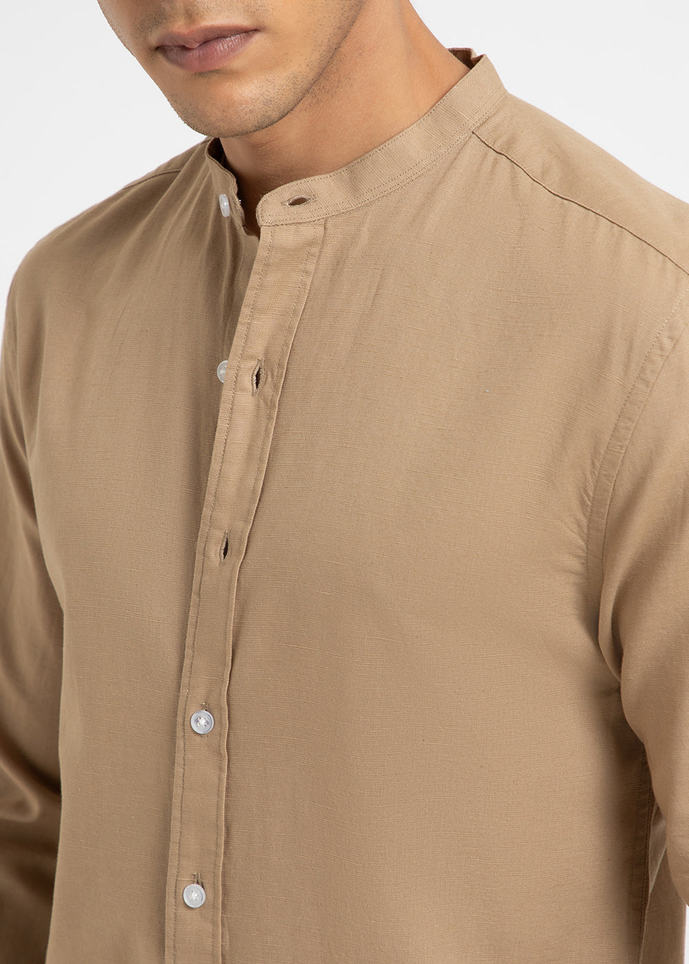 ASIATICA KANSAS CITY 100% Linen top shirt tan/beige LARGE