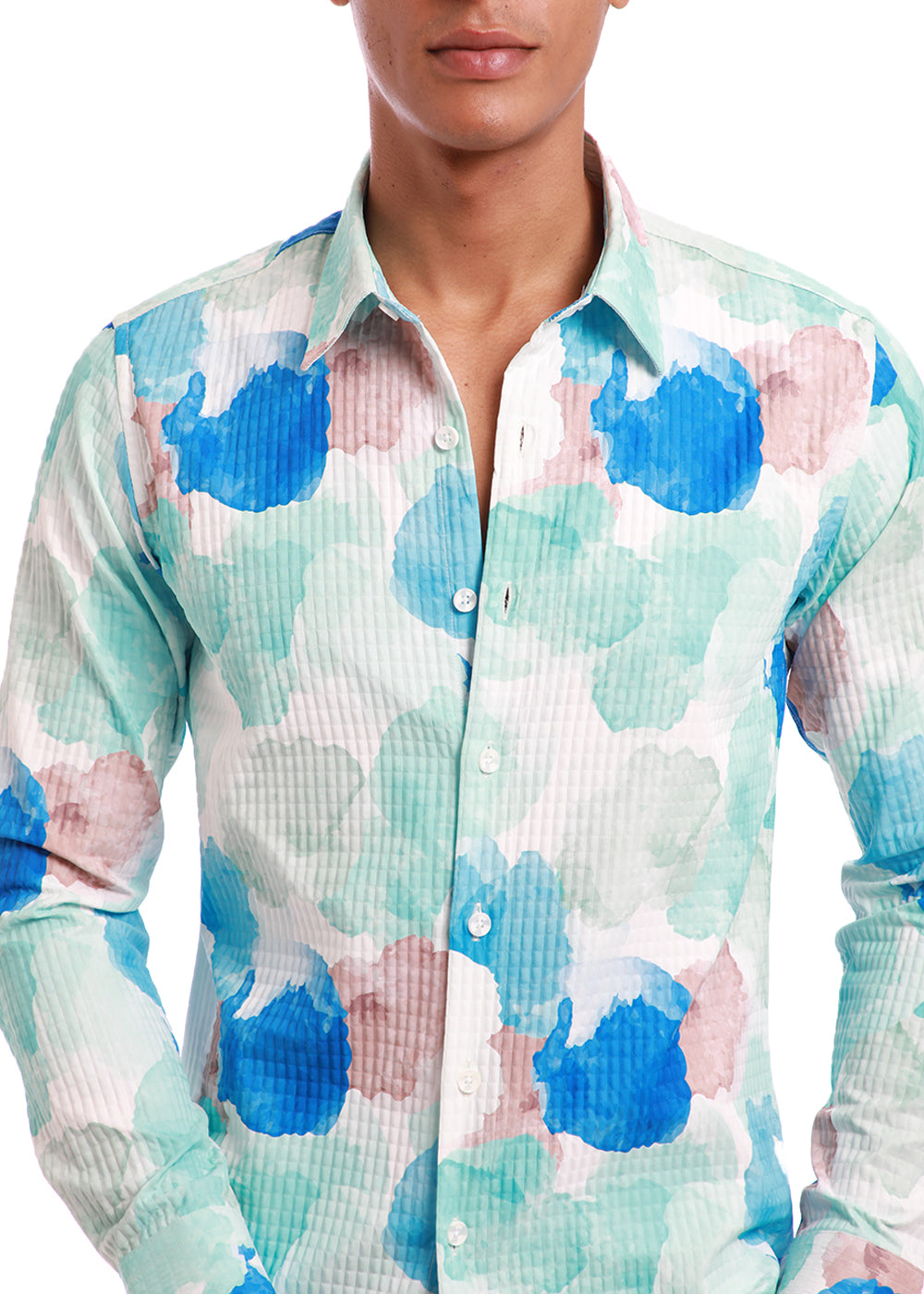 Azure Abstract Print Puff Shirt
