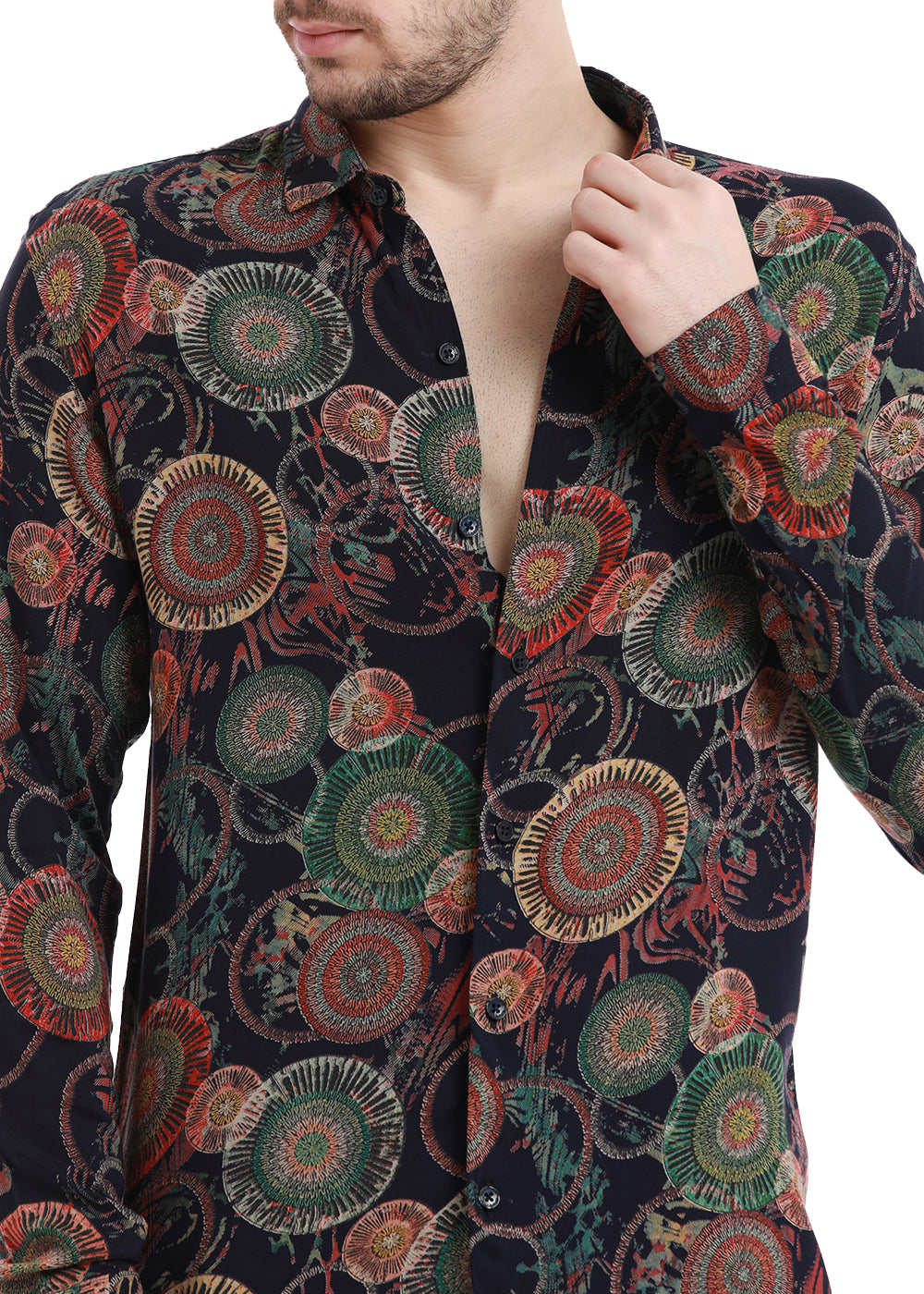 Concentric Green Print Feather Shirt
