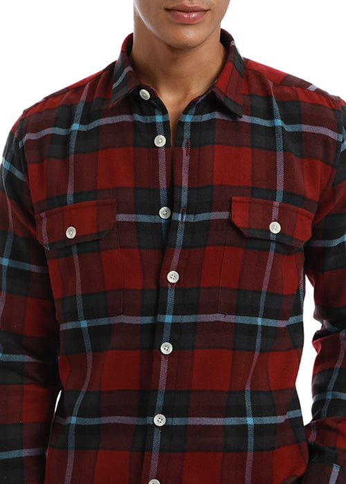 True red Brushed Cotton Check Shirt