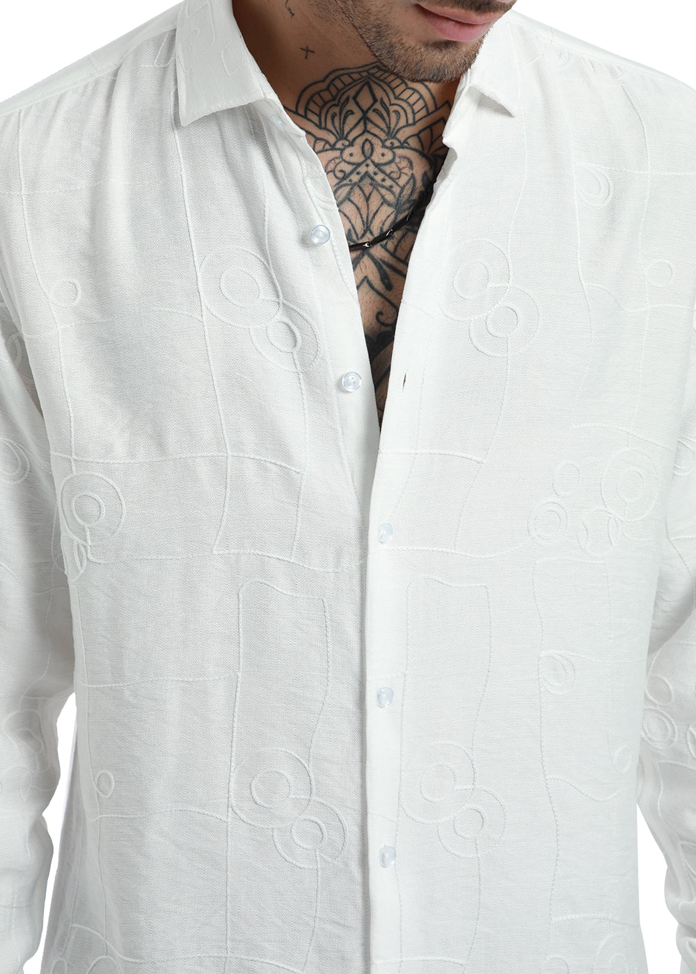 Opal White Abstract Embroidery Shirt