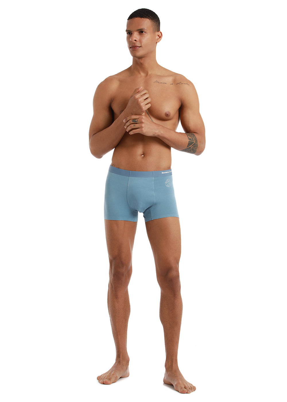 Soft blue low rise trunk